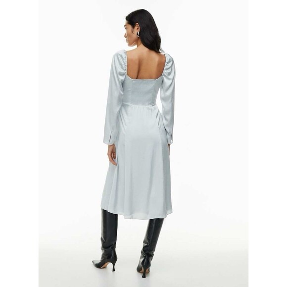 Aritzia Wilfred Light Blue Bridgerton Satin Square Neck Long Sleeve Dress Size 0 - Picture 3 of 12